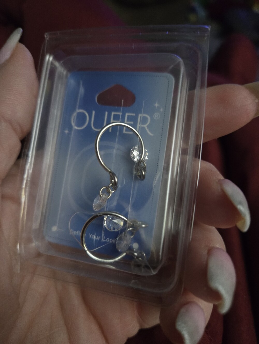 Oufer Silver Hoop Earrings with Clear Crystal Drops